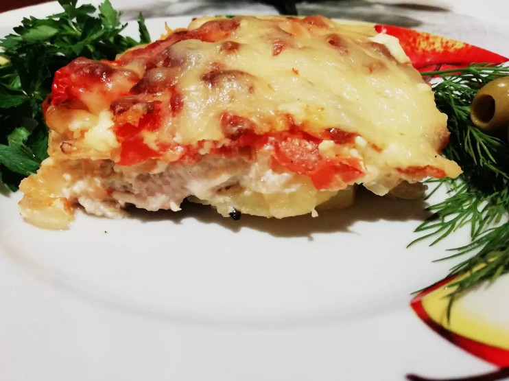 Индейка по-французски с картофелем и грибами