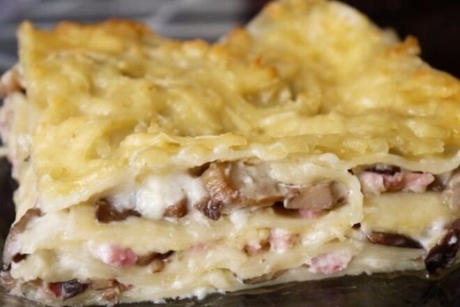 Итальянская лазанья с ветчиной и грибами, рецепт с фото пошагово