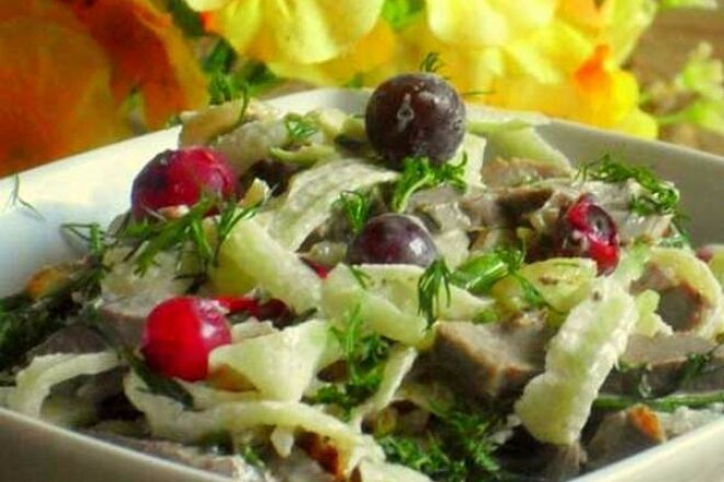 Салат с говяжьем сердцем и редькой, рецепт с фото
