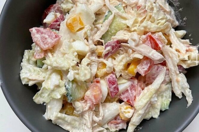 Салат с фасолью, кукурузой и капустой, рецепт с фото
